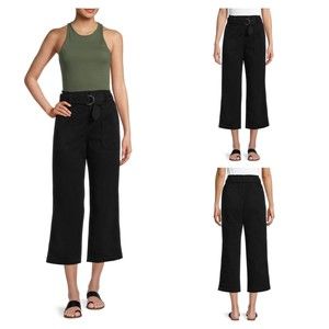 New Women's 14 or 16 Black Pant High Rise, Paperbag, Belt, Crop, Boyfriend Fit